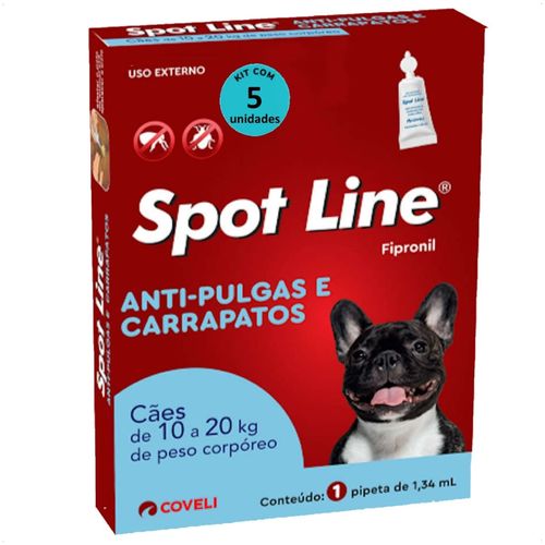 SPOT LINE ANTIPULGAS E CARRAPATOS 1,34ML PARA CÃES DE 10 A 20KG COVELI KIT COM 5